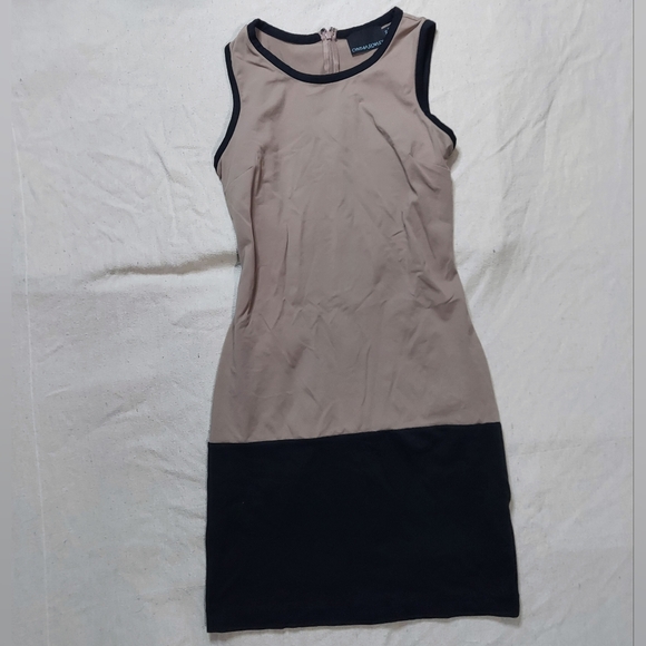 Cynthia Rowley sheath dress XS sleeveless taupe black colorblock stretch nylon - Picture 1 of 9
